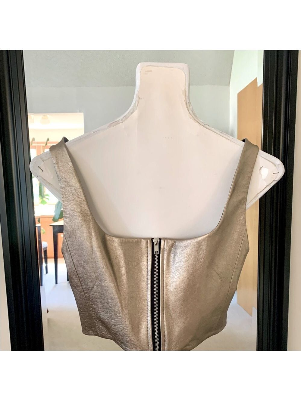 BCBGeneration Bronze Gold Square Neck Cropped Pleather Bralette Tank Top - Picture 6 of 7